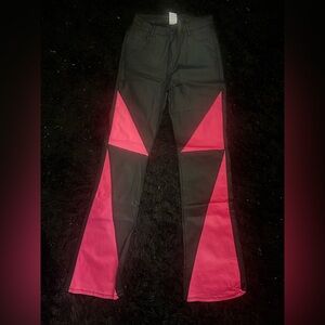Brand new Sexy PU Leather pink and black straight leg pants XL fits M/L stretchy